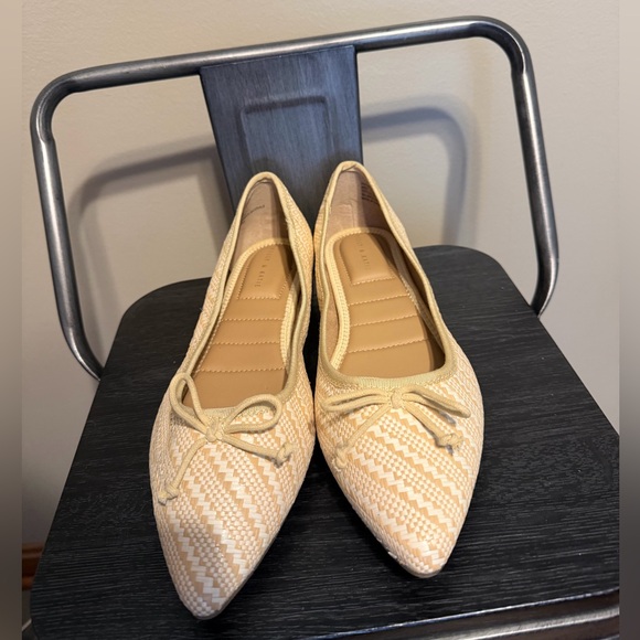 Kelly & Katie Shoes - Kelly & Katie Abby Woven Pointed Toe Ballet Flats Bow Tan Beige 11M